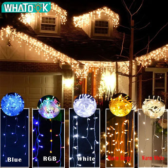 4.8M LED Curtain Icicle String lights Christmas Garland Faiy Light Droop 0.4-0.6m Xmas Garden Street Outdoor Decorative Lighting