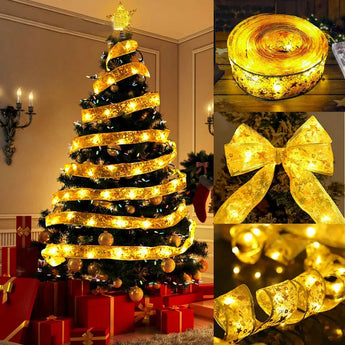 Christmas Decoration LED Ribbon Fairy Lights Christmas Tree Ornaments for Home 2023 DIY Bows Light String Navidad New Year 2024