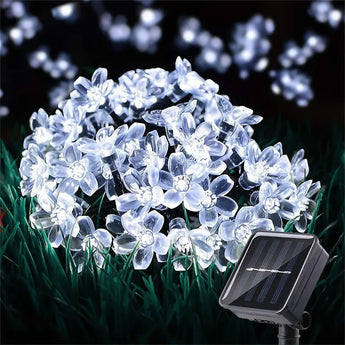 Solar Outdoor Waterproof 50 Lights 8 Modes LED Cherry Blossom String Lights for Garden Fence Patio Yard Yard Christmas Tree Lawn