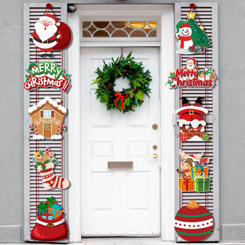 Merry Christmas Door Hanging Banner Santa Claus Snowman Couplet Xmas Hanging Decoration for Home Yard Front Door Navidad