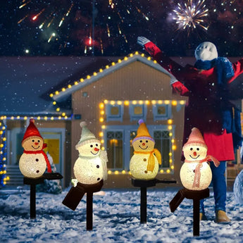 Waterproof Solar Snowman Lamp Solar Powered Christmas Snowman With Lights Lawn View Christmas Waterproof Decorative Light