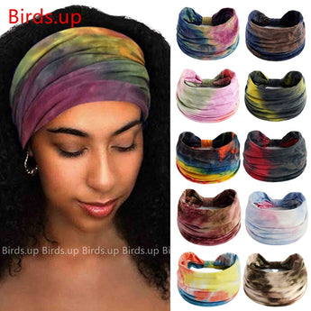 2022 Tie Dye Wide Knotted Headbands for Women Vintage Turban Headwrap Girls Hair Bands Accessories Elastic Bandanas Headscarf