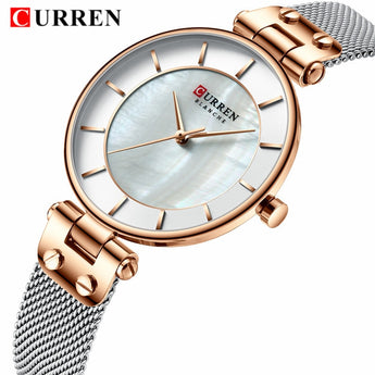 CURREN 9056 hermosos relojes de diseño para mujer reloj de pulsera de malla de acero Casual de moda para mujer reloj de cuarzo