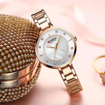 CURREN Simple relojes de oro rosa para mujer reloj de cuarzo de moda relojes de pulsera de marca de lujo para señora reloj de nuevo estilo