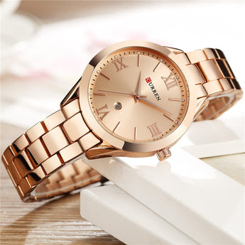 CURREN mujer relojes de marca superior de lujo oro señoras reloj de acero inoxidable pulsera clásica reloj femenino 9007