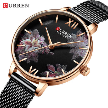 CURREN nuevos relojes de flores para mujer, reloj de pulsera de acero inoxidable, reloj de cuarzo de moda para mujer, reloj informal