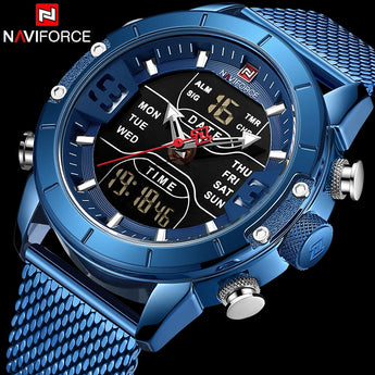Naviforce Men's Watch Waterproof Digital Quartz Sport Luxury Military Stainless Steel Mesh Wristwatch