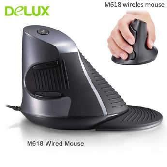 Delux M618 Ergonomic Vertical Wireless Mouse 6 Buttons 600/1000/1600 DPI USB Optical Mouse Office Mice Gamer For Laptop PC