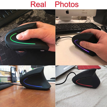 5th-Gen Wired Vertical Mouse Ergonomic LED Backlit Light 3200DPI Wrist Rest Protect Game Mice With Mouse Pad Kit For Computer