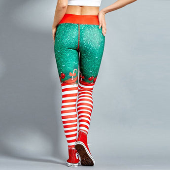 Nadanbao New Year Christmas Festival High Waist Women Push Up Lycra Spandex Sport Christmas Legging Workout Striped Yoga Pants