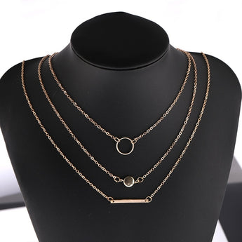 2018 Fashion Maxi Statement Multilayer Necklace Multi-element Metal Rod Circles Geometric Round Chokers Necklaces Women Jewelry