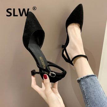 Cat Heels Shoes Pointy Pumps Low Mouth Sweet Sandals Ladies 2019 Comfortable Small Casual