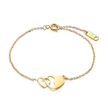 ZORCVENS 2019 New Gold Color 316L Stainless Steel Heart in Heart Charm Bracelets for Woman