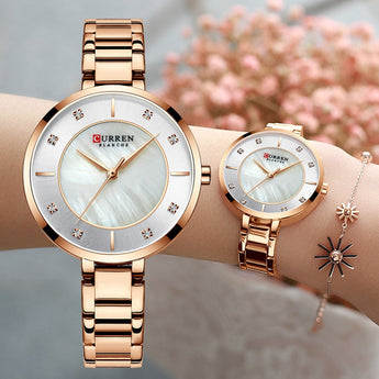 💥Curren watches for women luxury rose gold top water💦resistant quartz bracelet