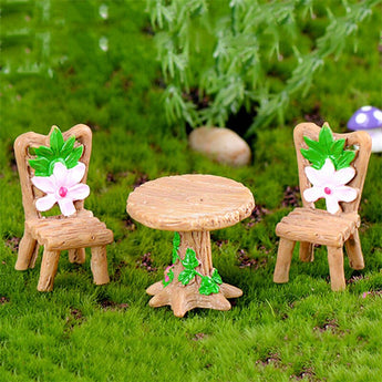Artificial Micro Landscape Wood Chairs Tables Desk Stool Craft Miniatures For Bonsai Pot Home Garden Decorations