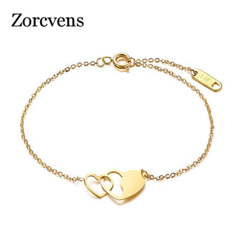 ZORCVENS 2019 New Gold Color 316L Stainless Steel Heart in Heart Charm Bracelets for Woman