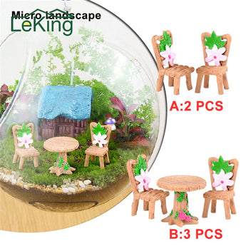 Artificial Micro Landscape Wood Chairs Tables Desk Stool Craft Miniatures For Bonsai Pot Home Garden Decorations