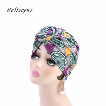 Helisopus 2019 Fashion Women Knotted Print Turban Muslim Turban Twist Knot India Hat Ladies Chemo Cap Bandanas Hair Accessories