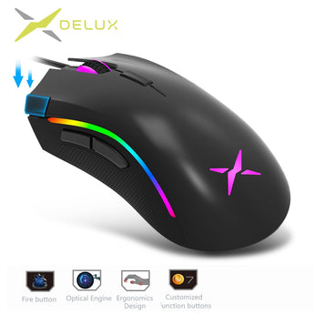 Delux M625 RGB Backlight Gaming Mouse 12000 DPI 12000 FPS 7 Buttons Optical USB Wired Mice For LOL DOTA Game player PC Laptop
