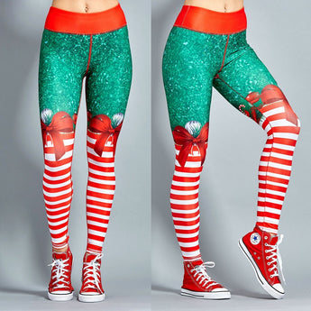Nadanbao New Year Christmas Festival High Waist Women Push Up Lycra Spandex Sport Christmas Legging Workout Striped Yoga Pants