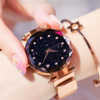 Luxury Women Watches Fashion Elegant Magnet Buckle Vibrato Purple Gold Ladies Wristwatch 2019 New Starry Sky Relogio Feminino