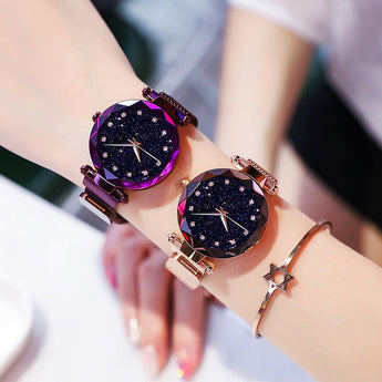 Luxury Women Watches Fashion Elegant Magnet Buckle Vibrato Purple Gold Ladies Wristwatch 2019 New Starry Sky Relogio Feminino