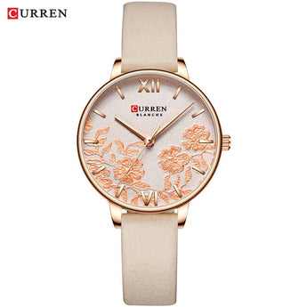 Nuevos relojes casuales de cuarzo con correa de cuero para mujer reloj de pulsera de lujo de marca superior reloj de oro para mujer elegante reloj CURREN