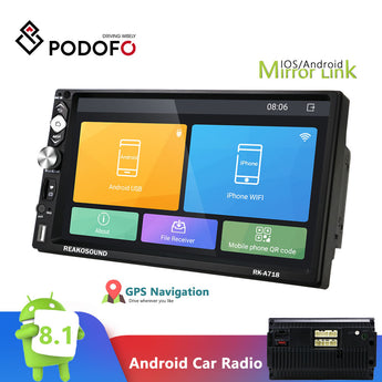 Podofo 2DIN Andriod 8,1 coche Radio 7 "coche reproductor estéreo coche reproductor Multimedia MP5 pantalla táctil Bluetooth Autoradio Audio radio