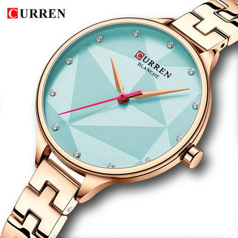Reloj de pulsera de acero inoxidable de marca de cuarzo de marca de lujo para mujer