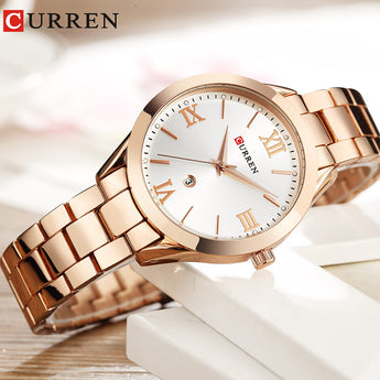 Relojes de pulsera CURREN para mujer, relojes de lujo de oro rosa para mujer, relojes de cuarzo para mujer