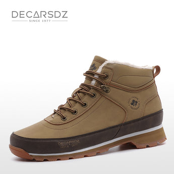 DECARSDZ Men Boots 2022 New Short Plush Snow Boots Comfy Leather Shoes Men Non-slip Casual Sneakers Shoes Classic Winter Boots