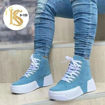 2022 Spring Autumn Women Canvas Shoes High Platform Shoes Female Casual Thick-bottom Invisibility Increases Inside Lace Up Flats