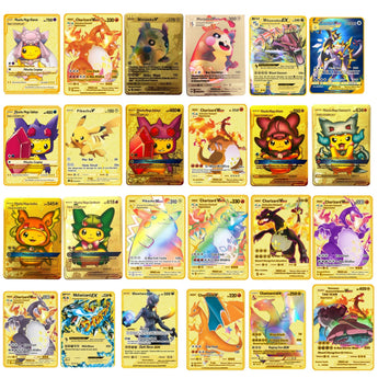 Latest Pokemon Series Metal Cards Black Gold English Anime Characters Collectibles Children&#39;s Toys Birthday Gifts GX V Vmax EX