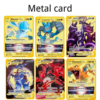 Spanish Pokemon Metal Cards VMAX GX cartas pokemo espanol golden metalicas letters kids battle game España collection cards