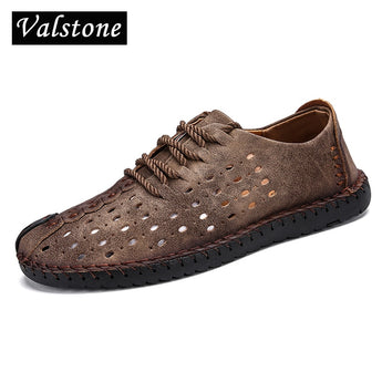 Zapatillas de deporte informales de cuero de moda Valstone para hombre, zapatos de verano hechos a mano, zapatos vintage para hombre, mocasines de goma, negro-