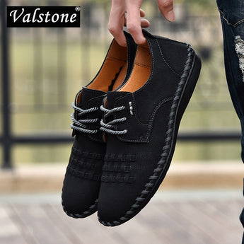 Zapatos de cuero casuales hechos a mano Valstone con cordones de calidad para hombre zapatillas de deporte de moda de verano calzado al aire libre suela de goma elegante negro