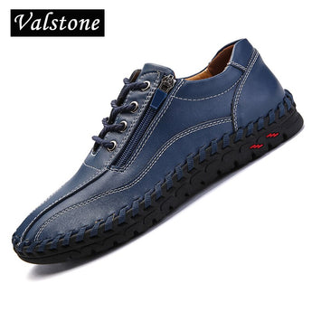 Zapatos de cuero genuino de lujo Valstone para hombre, zapatillas exteriores con cremallera, zapatos de ocio, Clarete, azul, tallas 50 para ancho y grasa pie