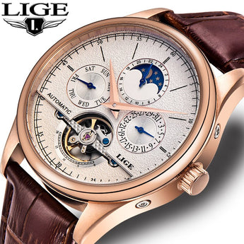 🔥LIGE Mechanical Watch Fashion Luxury Brand Leather Mens🙋🏻‍♂ Automatic