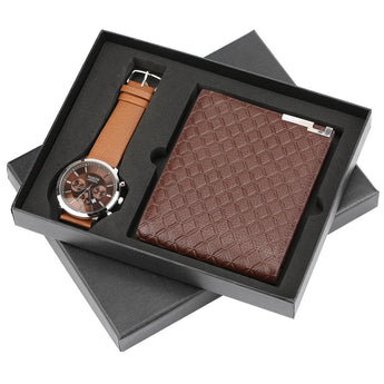 Men's Quartz Wristwatch kit Wallet Leather WATCH Gift Set for Dad Boyfriend