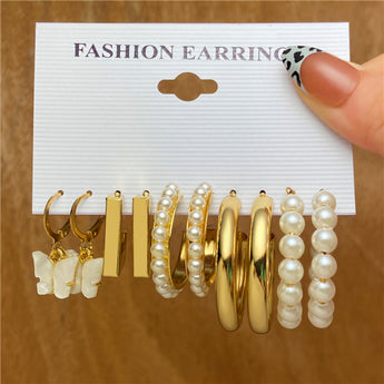 Fashion Gold Silver Color Butterfly Hoop Earrings Set For Women Resin Pearl Snake Earring Party Jewelry