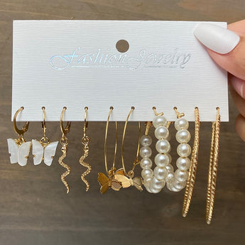 Bohemian Snake Butterfly Drop Earrings Set for Women Acrylic Pearl Dangle Earrings Earring Set