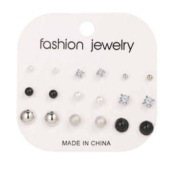 Set Pearl Earrings for Women Geometric Crystal Heart Stud Bohemian Fashion Jewelry
