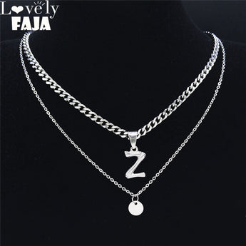 Punk Letter Z Stainless Steel Layered Letter Pendant Necklace Men/Women Silver Color Jewelry Initial Necklace