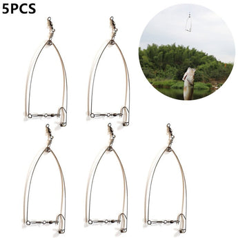 5PCS Camping Automatic Fishing Device Tackle Artifact Stainless Steel Spring Ejection Hook Universal Fishing Utensil