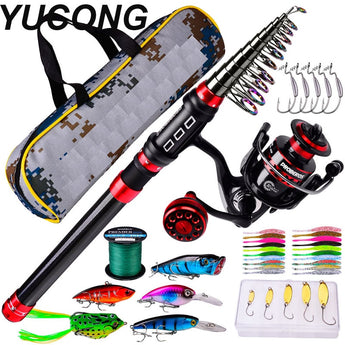 YUCONG Telescopic Fishing Rod Combo 1.8-3.6M Carbon Travel Rod With Spinning Reel Line Lures Hooks Fishing Set for Summer Pesca