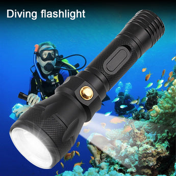 Powerful diving flashlight the most waterproof professional light with anti-slip rope, use super bright T6 lamp beads