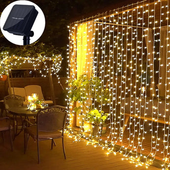 Lámpara Solar LED para exteriores, luces de cortina impermeables, guirnalda de alambre de cobre, luces de hadas, fiesta de boda, jardín, decoración navideña