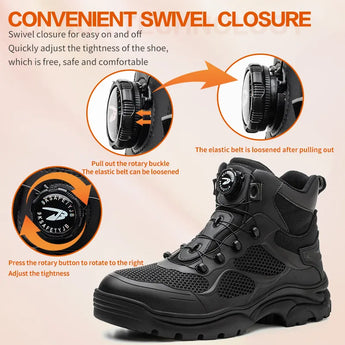 Botas de seguridad con hebilla giratoria para hombre, zapatillas de trabajo, zapatos indestructibles, protección con punta de acero, antigolpes, antipinchazos