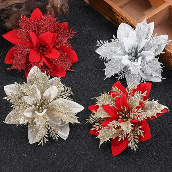 5 uds 14cm flores de Navidad decoraciones para árboles de Navidad brillo para el hogar flor artificial adornos navideños Navidad Año Nuevo Deco