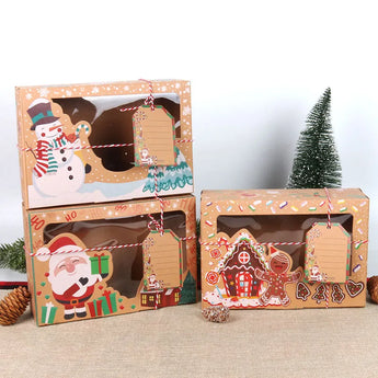 Cajas de galletas de dulces de Navidad, caja de regalo de papel Kraft, cajas de dulces de panadería con ventana transparente, decoración navideña, bolsa de regalo de Navidad